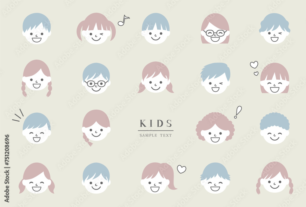 シンプルな子供の顔アイコン イラスト素材セット / vector eps シンプルな子供の顔アイコン イラスト素材セット / vector eps