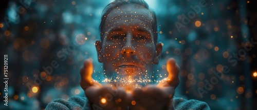 A Man With The Universe In His Hands. Illustration On The Theme Of Cinema And TV Series, Television And Fantasy. Generative AI