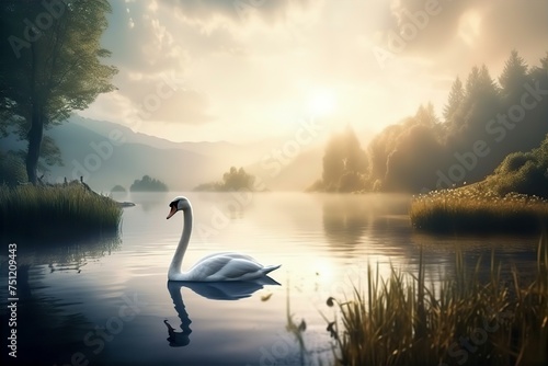 beautiful  landscape  swan  floating  water  nature  serene  peaceful  bird  pond  tranquility  beauty