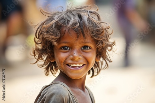Dalit child, around 5-6 years old, engaged in play. The child's clothing is simple, possibly hand-me-downs, yet the joy and innocence in their eyes reflect the universal spirit of child