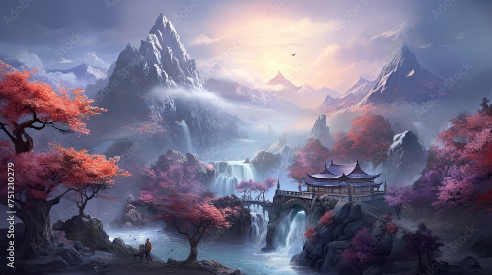 Fantasy Chinese Style Scenes - Digital Artwork for Video Game Backgrounds and Illustrations