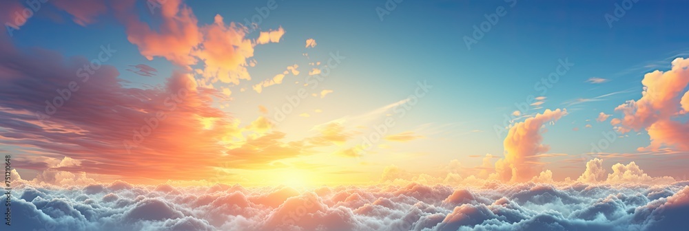 Fototapeta premium Captivating Sunset Sky: Mesmerizing Nature Backgrounds with Sun-kissed Clouds and a Palette