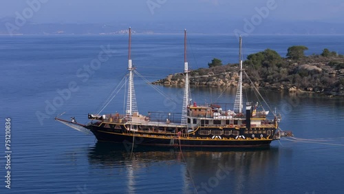 Close shot of an imitation pirate ship located in Lagonisi, Chalikidiki, Greece photo