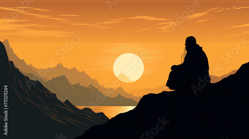 Silhouette monk on the mountain prayer moses faith