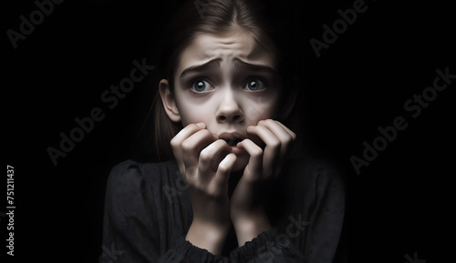 portrait of a girl in fear expression