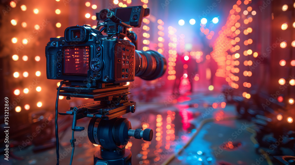 Filming studio, Professional cameras, Lighting equipment, Film crew, Cinematic atmosphere,generative ai