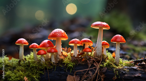 Small poisonous mushrooms toadstool group psilocyb