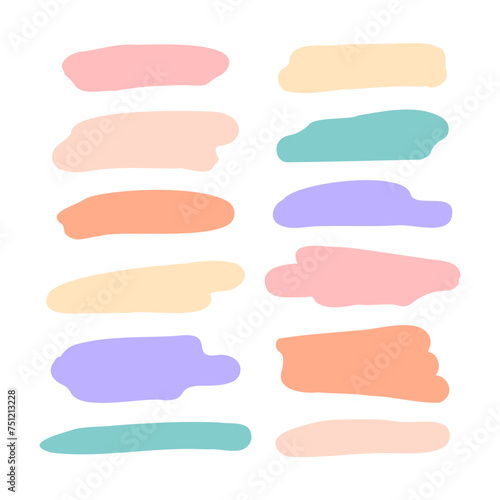 Abstract Strokes Background Collection. Colorful Hand Drawn Frames Set. Artistic Brush Simple Horizontal Liquid Shapes.