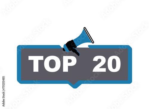 Top 20 - Top twenty colorful label on white background. Vector illustration.