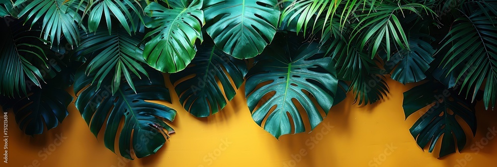 Flatlay Green Palm Branches Over Yellow, HD, Background Wallpaper, Desktop Wallpaper