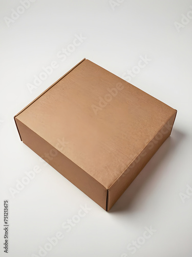 Empty brown paper box open isolated top view 45 degree in white bright background. Transportation business or post product concept.