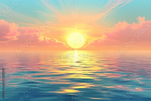 Sunset Serenade A Pink and Blue Ocean Scene Generative AI
