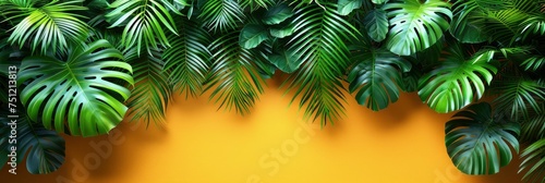 Flatlay Green Palm Branches Over Yellow, HD, Background Wallpaper, Desktop Wallpaper