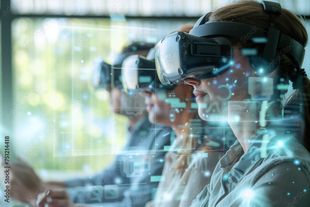 Fototapeta premium Engineers Exploring Virtual Simulation with VR Headsets