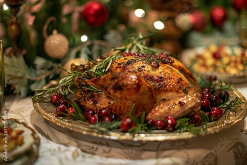 Holiday Roasted Chicken with Pinecones and Berries Generative AI