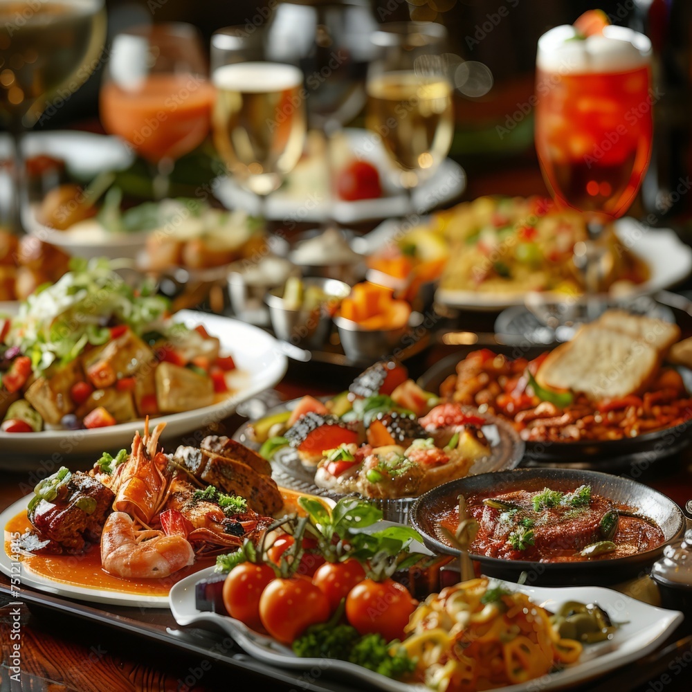 A visually appetizing and high-quality image showcasing a variety of gourmet foods and beverages. A visually appetizing and high-quality image showcasing a variety of gourmet foods and beverages.