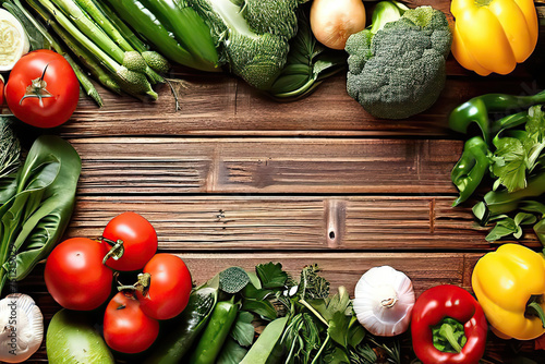 fresh vegetables on wooden background with space for text
