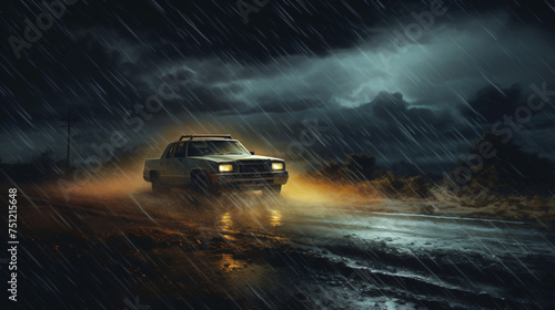 Spray rain road downpour weather storm car