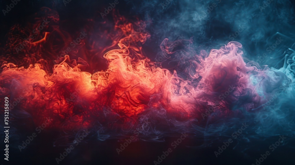 Red smoke swirling against a dark, muted background. - obrazy, fototapety, plakaty 