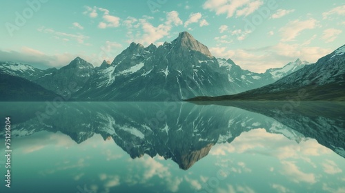 A surreal reflection of a mountain range in a glassy lake.