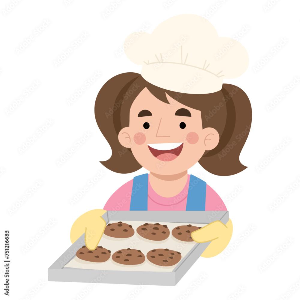 Vector illustration of little girl cooking cookies Vector illustration of little girl cooking cookies