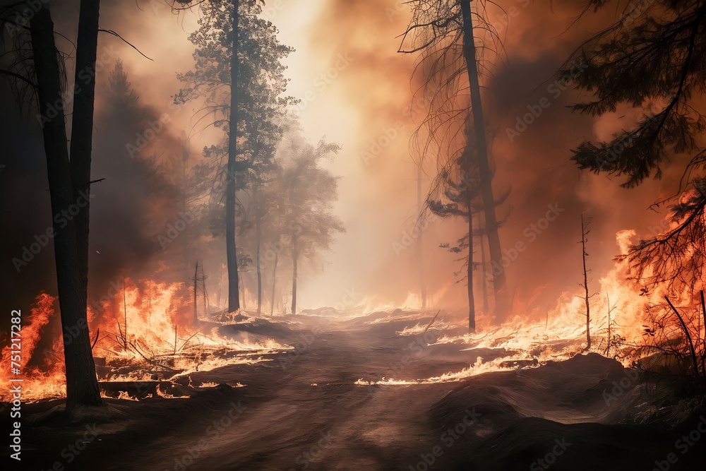 Forest fire with trees on fire Forest fire with trees on fire
