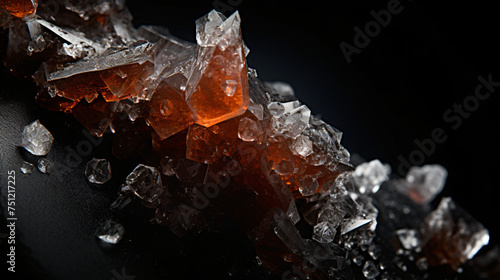 Sugar crystals black background microscope