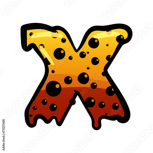 Halloween font letter X latin alphabet. Orange bubbling colorful spooky