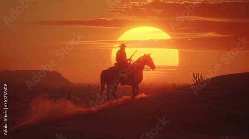 Sunset Rodeo A Cowboy's Journey Through the Desert Generative AI