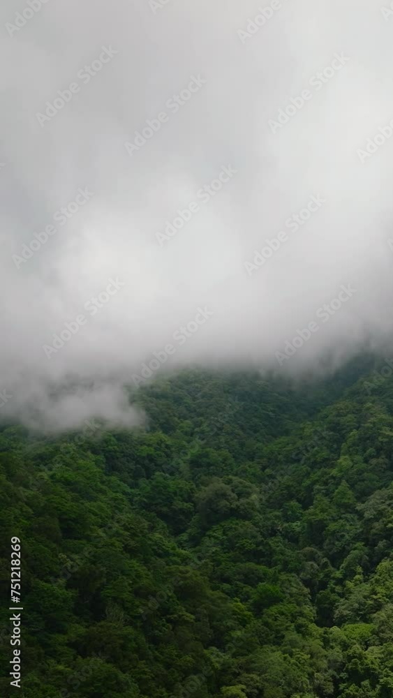 Mountain with green forest and hill in Camiguin Island. Philippines. Vertical video. Mountain with green forest and hill in Camiguin Island. Philippines. Vertical video.