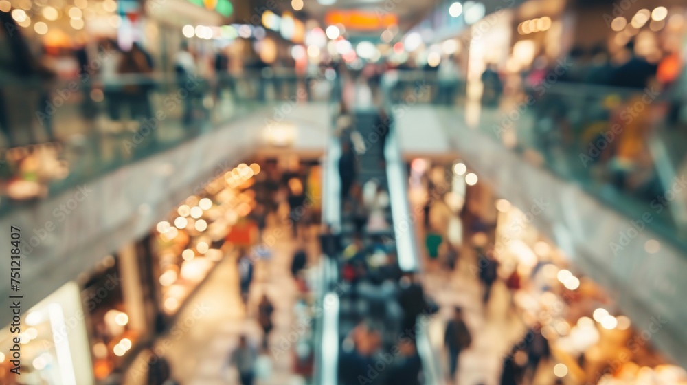 Abstract blurred photo of many people shopping inside department store or modern  shopping mall. Urban lifestyle and black Friday shopping, motion, speed, blurred, group, city, modern