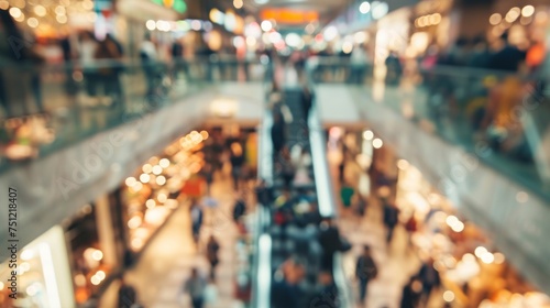 Abstract blurred photo of many people shopping inside department store or modern shopping mall. Urban lifestyle and black Friday shopping, motion, speed, blurred, group, city, modern
