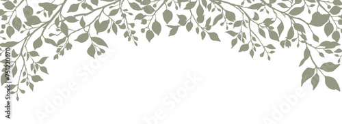 Frame with silhouettes of tree branches and leaves. Abstract flat floral border, nature background. Editable vector illustration