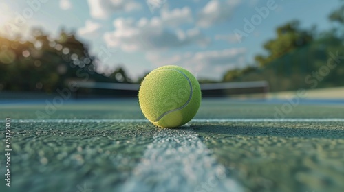  A tennis ball is floating on a tennis court with an overhead.  © supachai