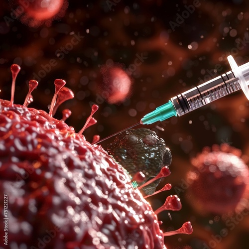  a needle being inserted into a cancer cell. 