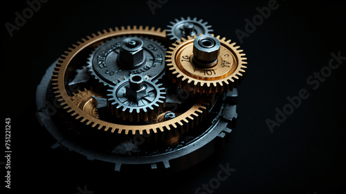 Two gears on a black background working