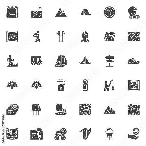 Camping and hiking vector icons set