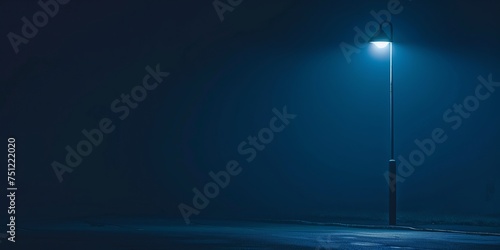 A lone streetlamp glowing in the darkness of night, leaving space for a safety or security message photo