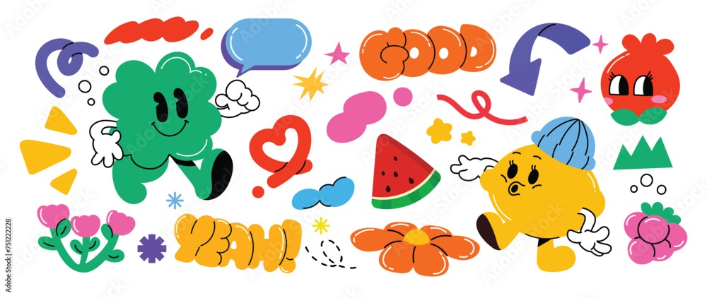 Foto Set of funky groovy element vector