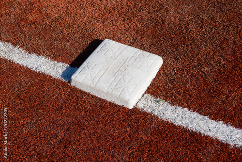 Detail of base on baseball field, close up photo