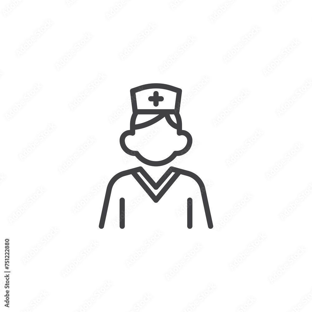 Nurse wearing a uniform and cap line icon Nurse wearing a uniform and cap line icon