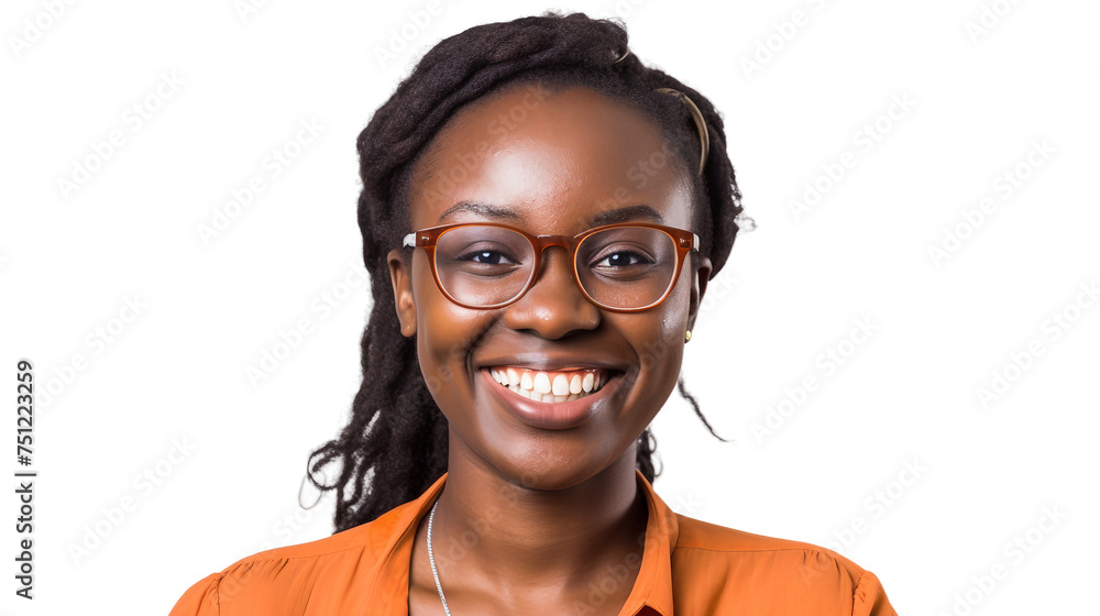 Kenyan Woman in Glasses on a transparent background - obrazy, fototapety, plakaty 