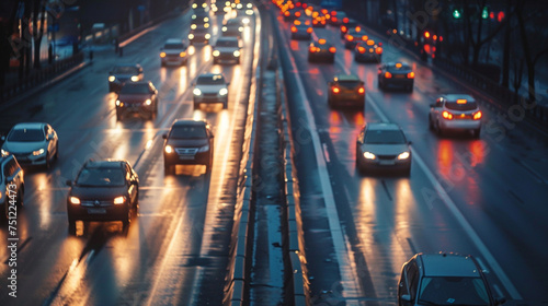 cars moving at high speed on road in night time, blue motion effect