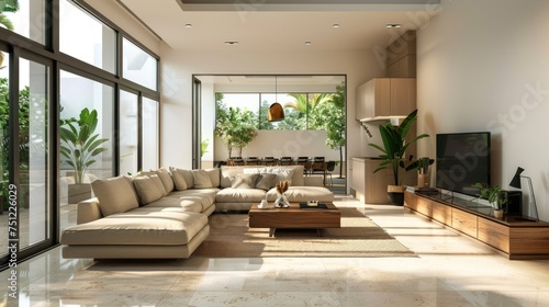 Living room interior design with sofa and furniture