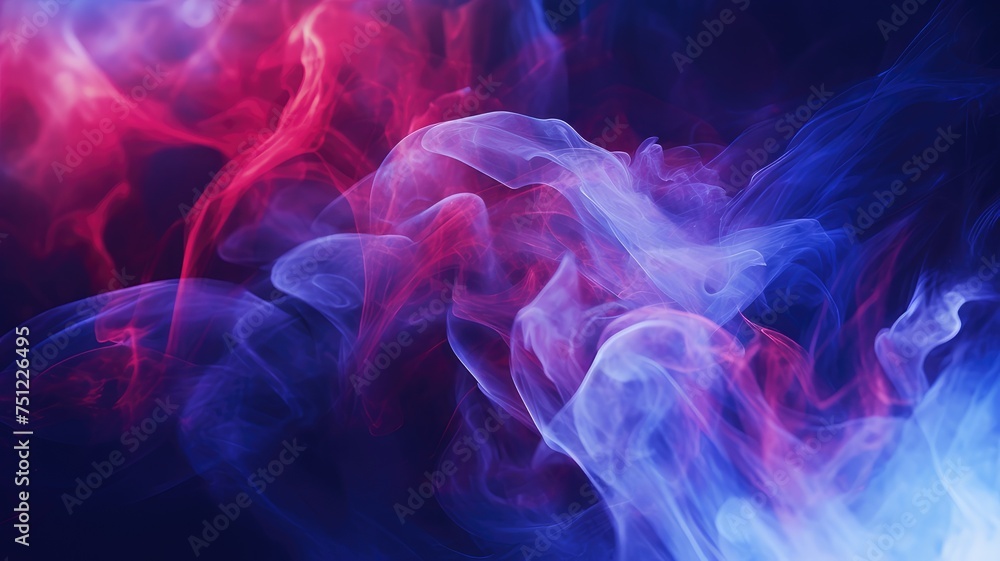ethereal red and blue smoke dance background - obrazy, fototapety, plakaty 
