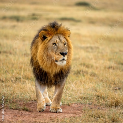 lion in the savanna african wildlife landscape