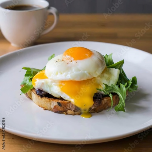 Mushroom and egg benedict in white plate for breakfast