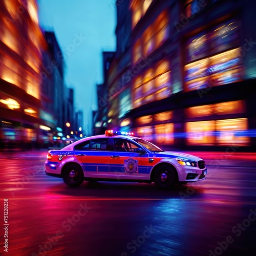 Police car high speed chase, long exposure dynamic motion with light streak © Kheng Guan Toh
