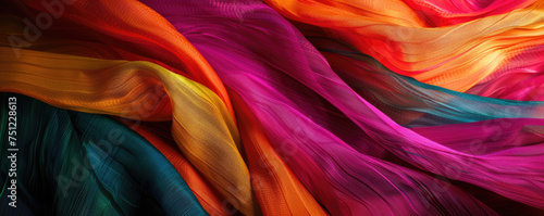 Textured purple, orange, yellow and green satin fabric fiber abstract background © boxstock production