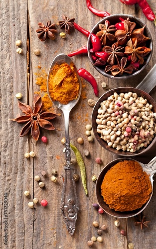 Spices on a wooden background